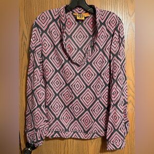 Tory Burch Pink and Black Diamond Pattern Blouse
